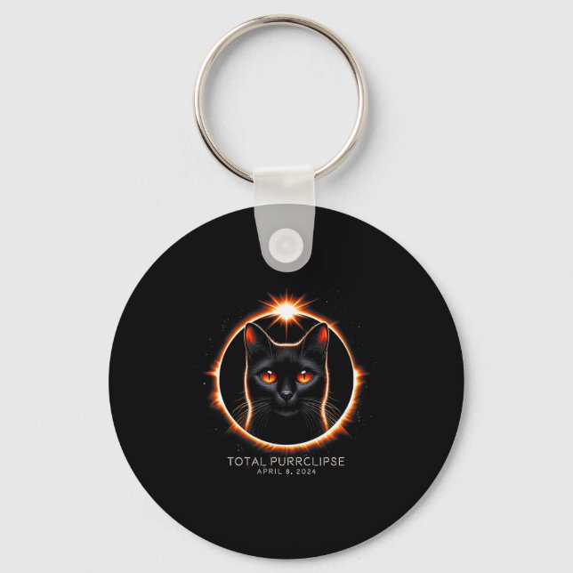 Chaveiro Eclipse Total do Sol 2024 Purrclipse Engraçado Gat (Frente)