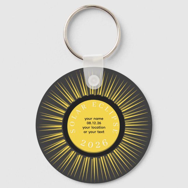 Chaveiro Eclipse total do sol 2026 seu texto personalizado (Frente)