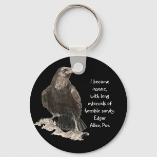 Chaveiro Edgar Allen Poe Insanity Quote Watercolor Raven
