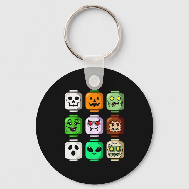 Chaveiro Edifício de Halloween Tijolo Cabeça Abóbora Fantas (Frente)