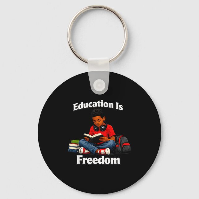 Chaveiro Educação é liberdade lendo design história negra (Frente)