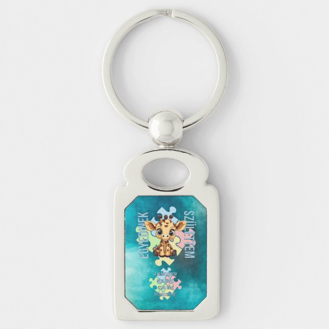 Chaveiro Egyedinek születtem – kedves zsiráfos design (Frente)