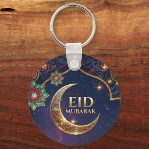 Chaveiro Eid Mubarak celebração islâmica Dourado e azul-mar
