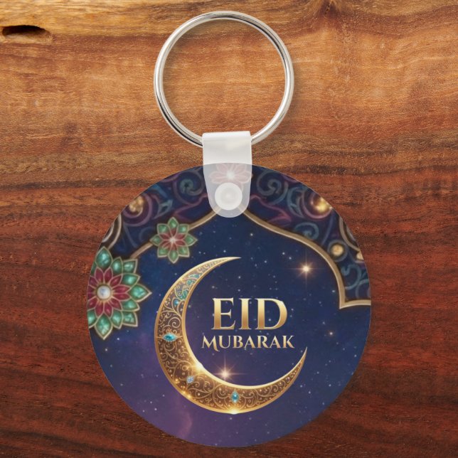 Chaveiro Eid Mubarak Islamic celebration Gold And navy (Verso)