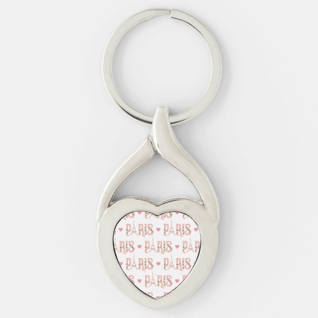 Chaveiro Eiffel Tower Silhouette Paris Flowers French Heart (Frente)