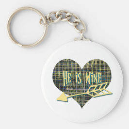 Chaveiro Ele é o meu Design de forma de coração amarelo azu