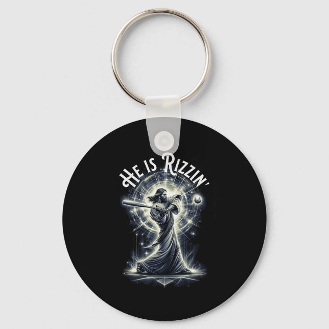 Chaveiro Ele É Rizzin Jesus Jogando Baseball Divertimento R (Frente)