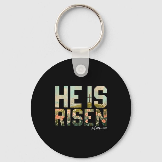 Chaveiro Ele Ressuscitou Cruz Cristã Jesus Versículo Bíblic (Frente)