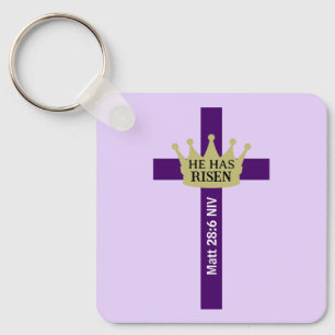 Chaveiro Ele Ressuscitou Dia de Páscoa Coroa e Cruz Roxo