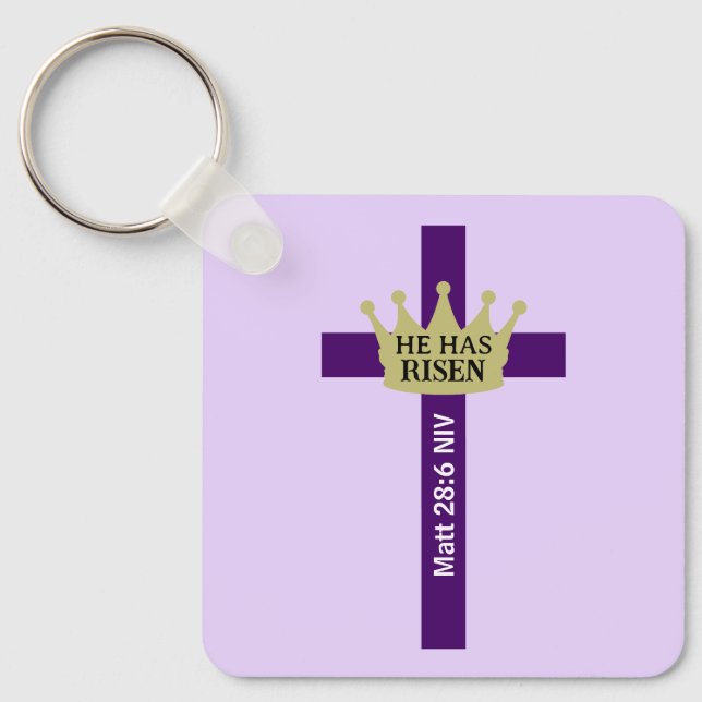 Chaveiro Ele Ressuscitou Dia de Páscoa Coroa e Cruz Roxo (Frente)