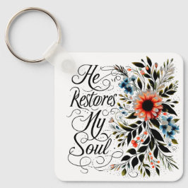 Chaveiro Ele restaura minha alma monograma floral