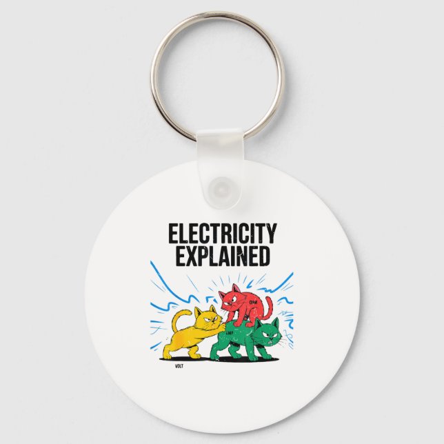 Chaveiro Electricity Explained Funny Cat Physics Humor Scie (Frente)
