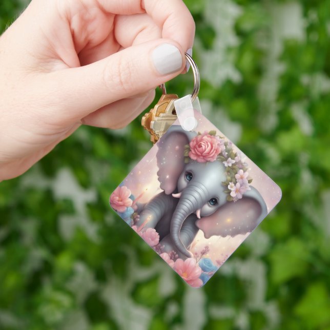 Chaveiro Elefante Adorável para Bebês com Flores (Mão)