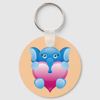 CHAVEIRO ELEFANTE AZUL SEGURANDO UM CORAÇÃO DE ROSA