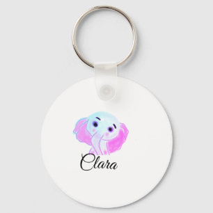 Chaveiro Elefante bebê azul rosa simples aquarela adicionar