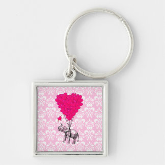 Chaveiro Elefante bonito engraçado & damasco cor-de-rosa