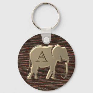 Chaveiro Elefante da madeira rústica e da folha Dourado