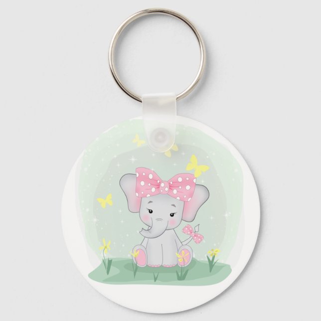 Chaveiro Elefante de bebê bonito com arco rosa numa clareir (Frente)