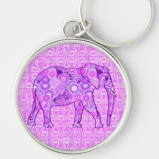 Chaveiro Elefante de espiral fractal - púrpura e orquídea (Frente)