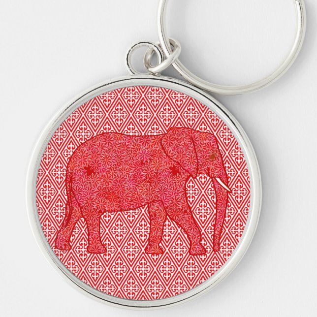 Chaveiro Elefante de flor - vermelho profundo e coral (Frente)