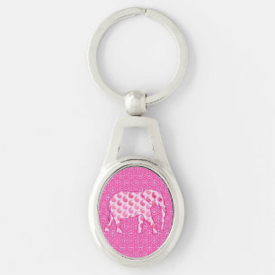 Chaveiro Elefante de Paisley - rosa-gelo e fuchsia