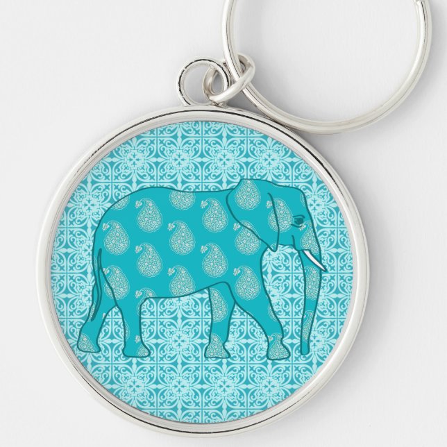 Chaveiro Elefante de Paisley - turquesa e aqua (Frente)