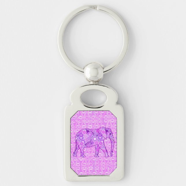 Chaveiro Elefante de redemoinho fractal - roxo e orquídea (Frente)