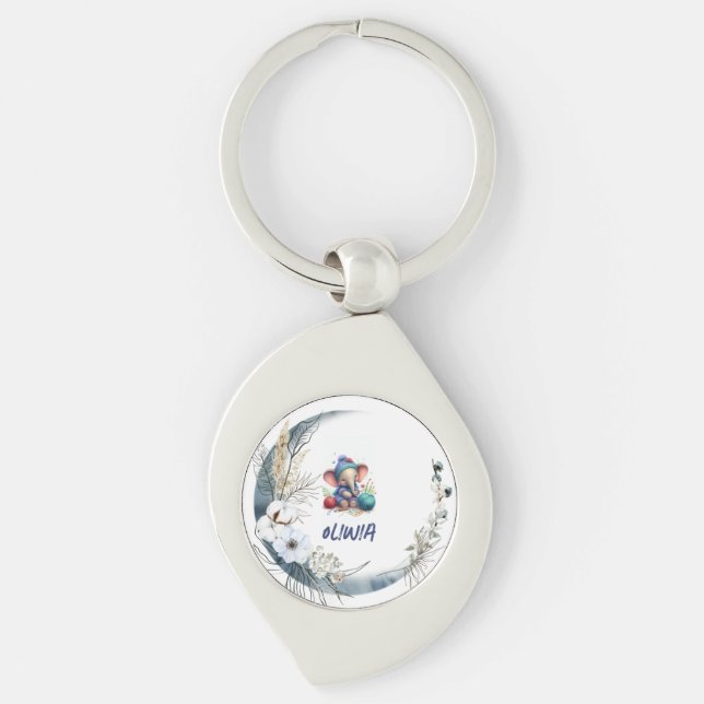 Chaveiro Elefante de tricotagem com aquarela (Frente)