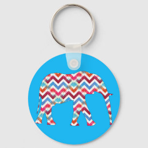 Chaveiro Elefante Funky de Chevron do ziguezague no azul da