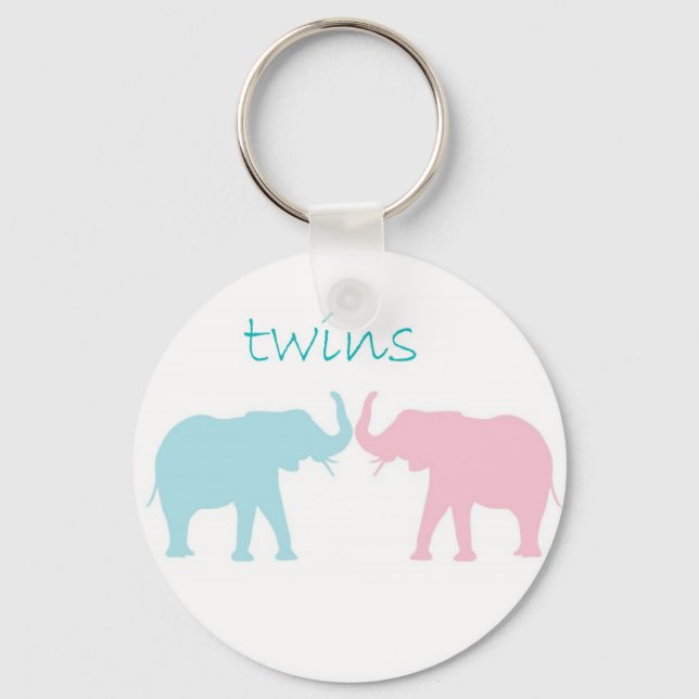 Chaveiro Elefante Gêmeo Rosa E Azul (Frente)
