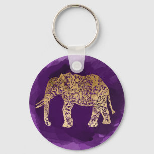 Chaveiro elefante roxo de ouro falso