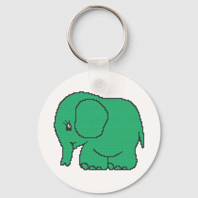 Chaveiro Elefante verde-ponto-cruzado engraçado (Frente)