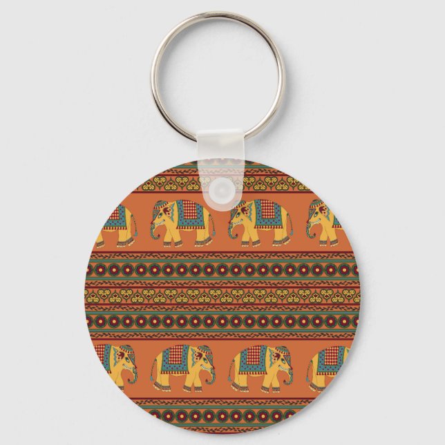 Chaveiro Elefantes Indianos, Laranja Tradicional Sem Costur (Frente)