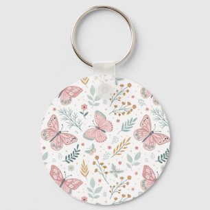 Chaveiro Elegância Botânica Jardim Pastel Borboleta Floral