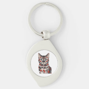 Chaveiro Elegância Felina Geométrica - Miau de Gatinho Fofo