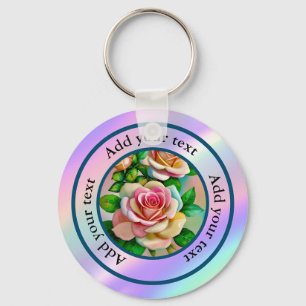 Chaveiro Elegância Rosas Rosa e Amarelo Aquarela Pastel