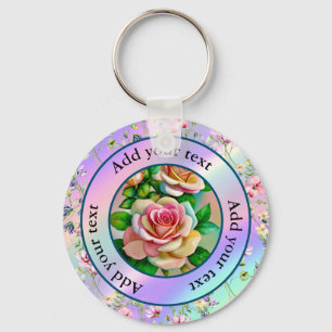 Chaveiro Elegância Rosas Rosa e Amarelo Aquarela Pastel