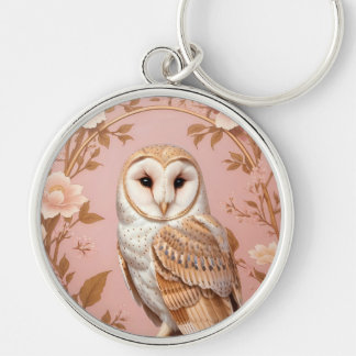 Chaveiro Elegant Barn Owl Pink and Gold Floral