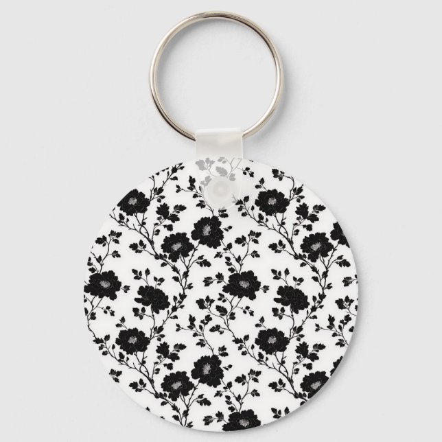 Chaveiro Elegant Black And White Floral Silhouette Botanica (Frente)