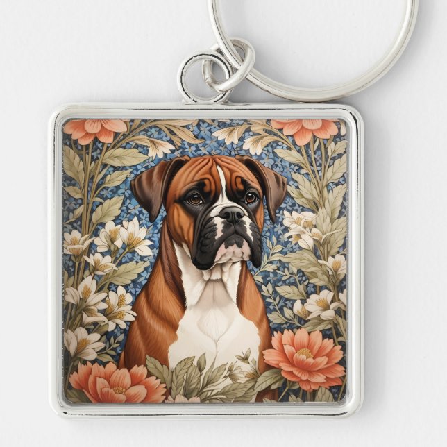 Chaveiro Elegant Boxer Dog William Morris Inspired  (Frente)
