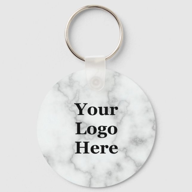 Chaveiro Elegant Faux White Marble Your Logo Here (Frente)