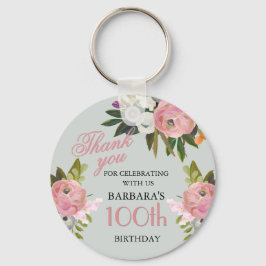 Chaveiro Elegant Floral 100th Birthday Party Favor