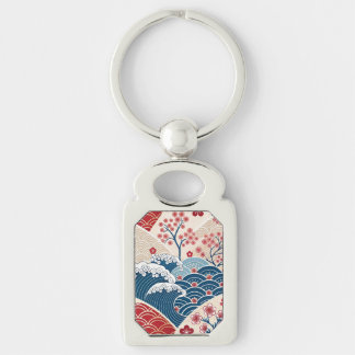 Chaveiro Elegant Floral Traditional Red Blue Asian Art  