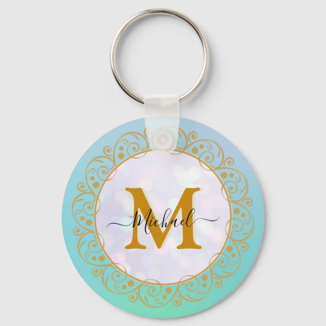 Chaveiro Elegant Gold Glitter Initial & Name (Frente)