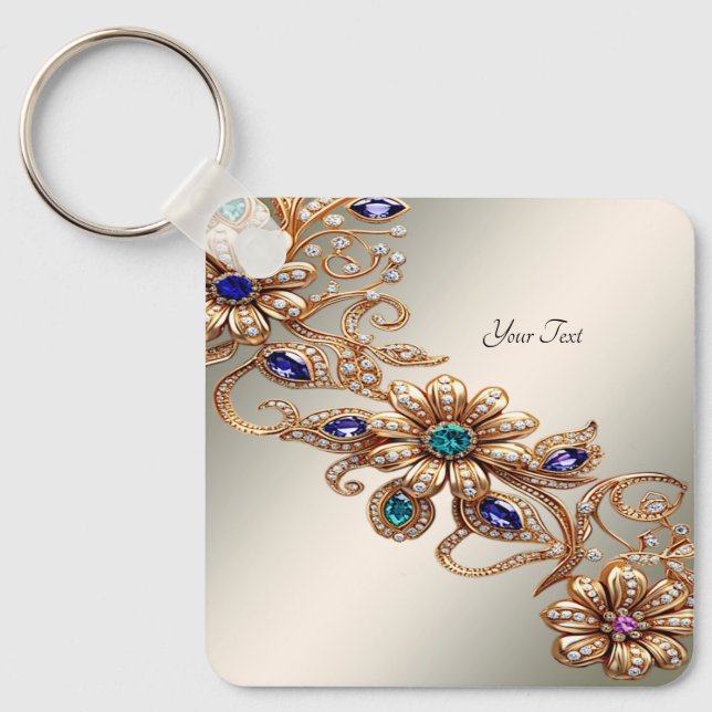Chaveiro Elegant Gold Jewel Flowers Keychain (Frente)