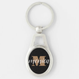 Chaveiro Elegant Monogram Black Gold Script minimal