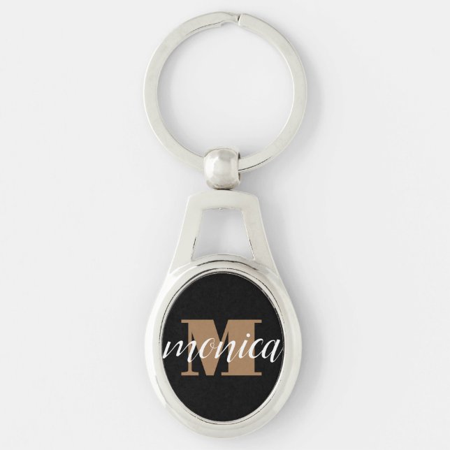 Chaveiro Elegant Monogram Black Gold Script minimal (Frente)