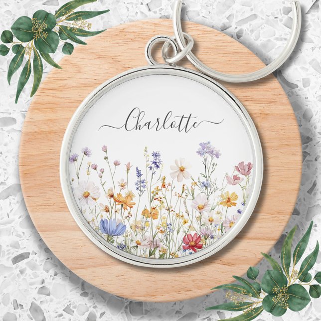 Chaveiro Elegant Monogram Watercolor Colorful Wildflower (In situ)