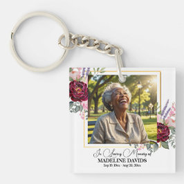 Chaveiro Elegant Peonies Photo Funeral Keepsake