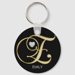 Chaveiro Elegant Personalized Gold Monogrammed Letter E